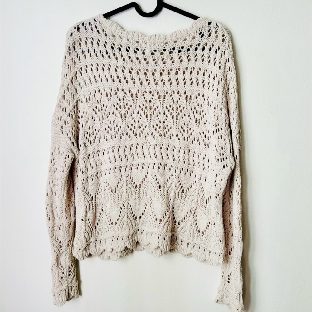 Garnet Hill | Organic Cotton Modest Cropped Crochet Knit Sweater - Picture 3 of 13